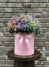 Цветочная композиция из Гипсофила и Розы в шляпной коробке в Циолковском