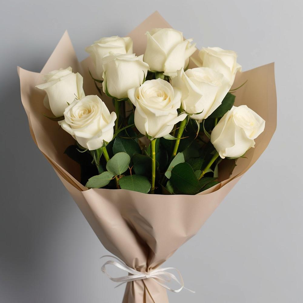 Букет 9 Белых роз Эдлесс Лав в Циолковском