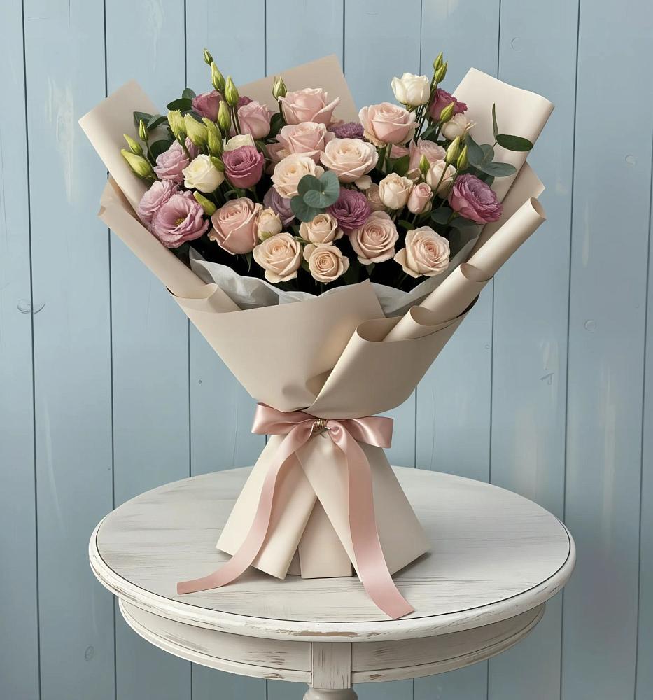 Букет цветов из: Розы и Лизиантусы в Циолковском