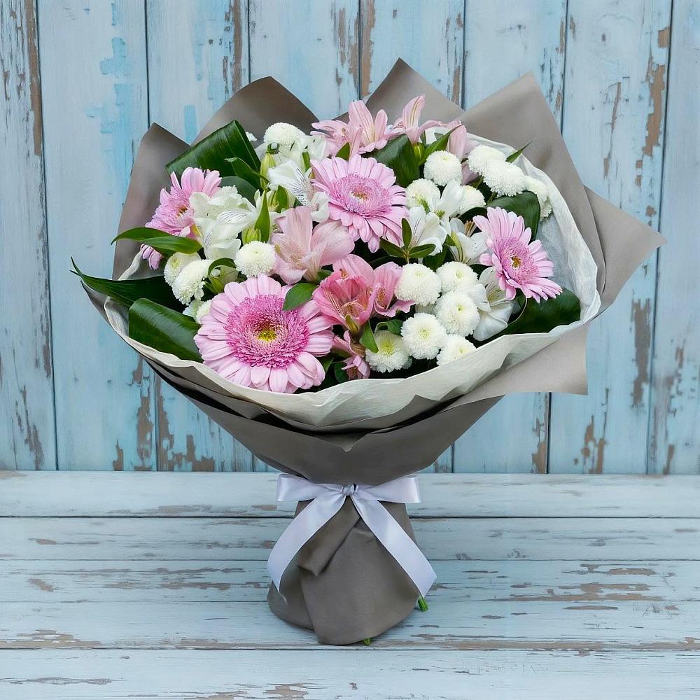Букет цветов из: Герберы, Альстромерии и Хризантемы в Циолковском