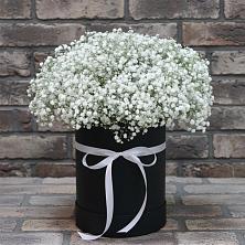 Цветочная композиция из Гипсофила в шляпной коробке в Циолковском